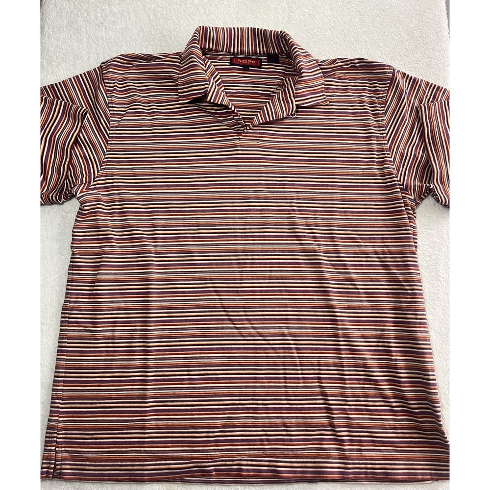 Austin Reed London Striped Polo Shirt Mens Large 100% Cotton Preppy